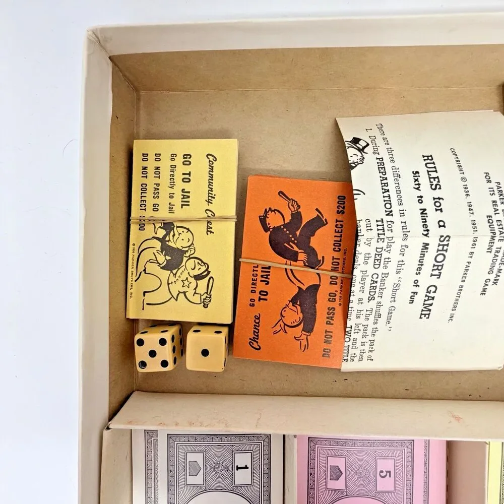 Parker Brothers Monopoly 1961 Vintage Board Game Complete Set Original Pieces